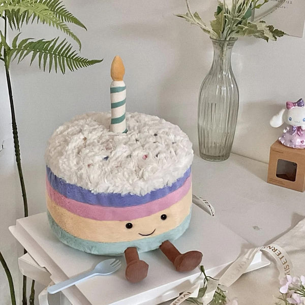 Birthday Cake Plush, 10.2" Cute Birthday Stuffed Animal for Girls, Funny Food