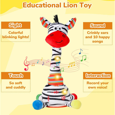 10 Tummy 1-3 Dancing Talking Zebra Stuffed Animal, Interactive Mimicking Recording Repeating Zebra Plush, Singing