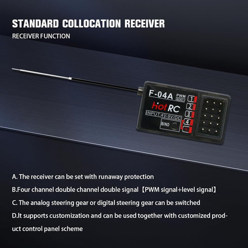 HOTRC DS-4A 2.4G 4 Channel Single Hand RC Radio Transmitter with 4CH Receiver for RC Car, Boat, Drone, Airplane (W/ 1