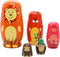 Stacking Wooden Handmade Matryoshka Dolls, 5 Piece Cute Cartoon Animal Pattern, Russian Nesting Dolls for Kids (Orange)