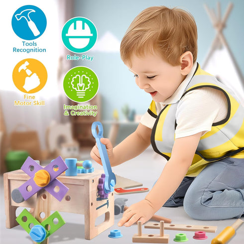 Set, 30pcs 3 4 5 Aliex Wooden Kids Tool Toy Tools for Toddlers with Vest, Tool Kit Toddler Montessori Stem Learning