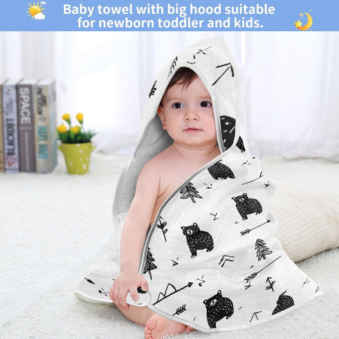 Pigsaly 35 35 Cute Bear Faces Hooded Baby Towel Black Animals Baby Bath Towel Unisex Toddlers Hooded Towels Cotton Boy