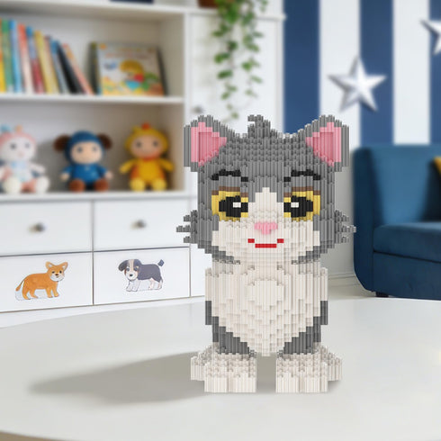 MIKIJOYS 3D 3000PCS RQ8888 Cat Building Blocks with Organizer Bins | Grey | Micro Animal Building Blocks | | Gift