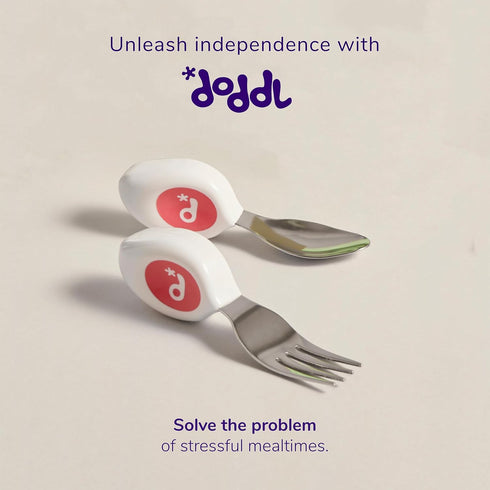 doddl Toddler Utensils Set, Ergonomic Fork and Spoon for Self Feeding, Stainless Steel Silverware for Ages 1-3, Aqua