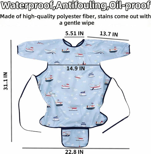 Long Sleeve Baby Feeding Bib - Coverall Weaning Bib for Highchair and Table Use