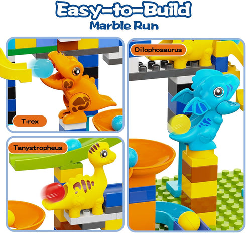 Anpcso 3 4 5 6 7 Marble Run Building Blocks, Dinosaurs Marble Track Toy Classic Large Bricks for + Year Old Boys Girls