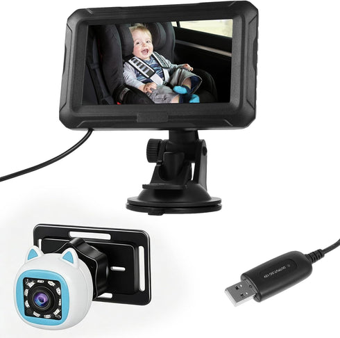 ZDAGELD 4.3 1080P 360 Night Vision Baby Car Camera Monitor, Rear Facing Backseat Camera with Wide View Angle, Rotation