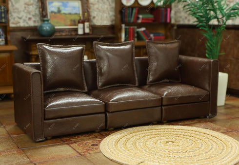 Set 1/12 iLAND Dollhouse Furniture Miniature Sectional Couch for Doll House Dcor Fit Scale Accessories, Modern Brown
