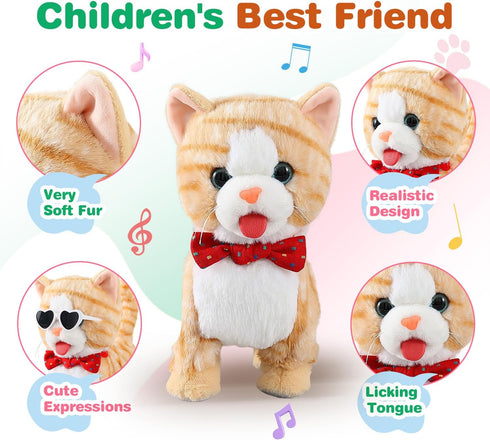 HCdoujoy Set Yellow Walking Cat for Girls Toy Talking Singing Animated Robot Kitty Interactive Plush for Cat for Kids