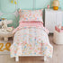 Joyreap 4 Piece Cotton Toddler Bedding Set for Girls, Pink Flowers Design, Soft