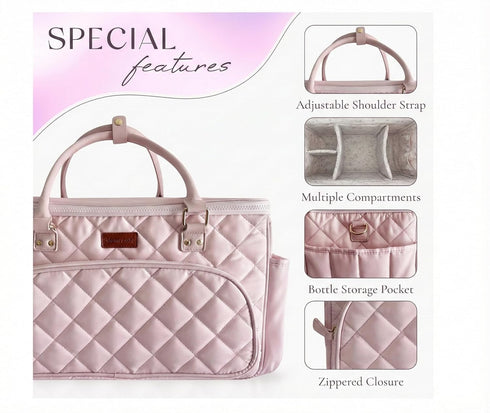 MOMCANDO Diaper Bag Tote with Dividers, Zipper, Top Cover and Strap, Larger Size with insulated storage bag - Pink