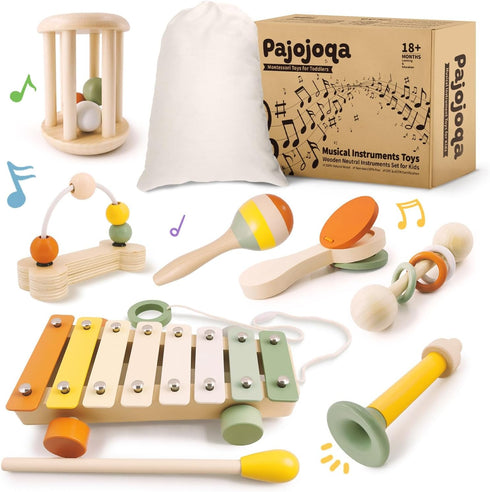 Pajojoqa 7pcs Musical Instruments Set 18M+ Montessori Toys 2 3 4 Neutral
