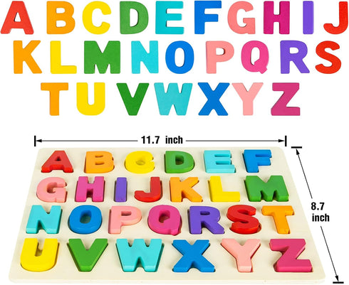 Alphabet Puzzle Wooden Puzzles for Toddlers 1-5 Years Old, ABC Shape Learning Toys with Board & Letter Blocks