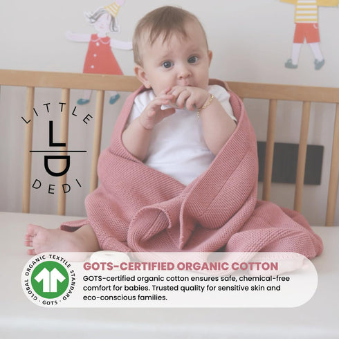 100% 30"x40", Organic Cotton Baby Knitted Blanket with Gift Box - Soft Toddler, Crib, Stroller Blanket - Neutral