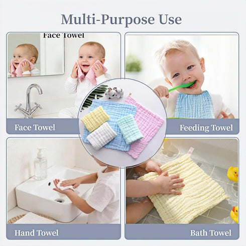 CoekMoed 5 Pcs Baby Muslin Washcloth, Soft Newborn Face Towel, Cotton Extra Absorbent Burp Cloths for Baby,Breathable