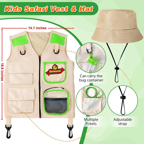 Set Backpack, YOPINSAND Kids Explorer Kit & Bug Catcher Kit, Kids Camping Gear, Outdoor Exploration with Vest & Hat