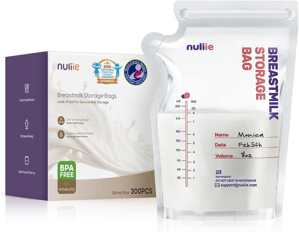 Nuliie 300 Pcs Breastmilk Storage Bags Freezer, 8 OZ Breast Milk Storing