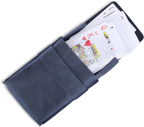 TheAntiq Leather Playing Card Case (Blue) for Board Games, Coin Pouch, Change Holder, Money Organiser, Card Deck Holder