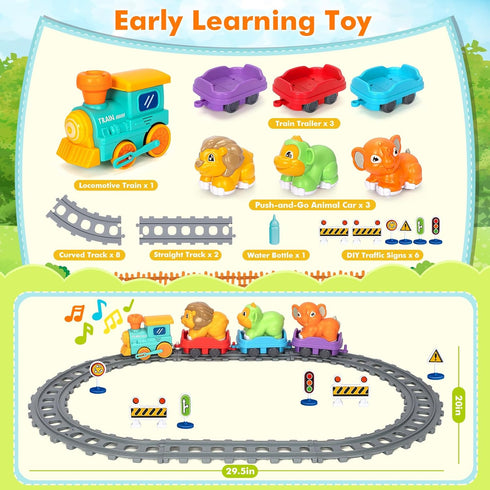 Set 1-3 1 2 3 4 5 Electric Train for Toddlers, Realistic Steam Train Toys for Kids with Tracks, Animal Toys