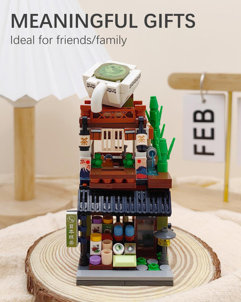 Japanese Street View Matcha Shop Building Blocks Set, Japanese Theme Store Simulation Architecture Creative Model, Mini Bricks Construction Building Toy for Adults