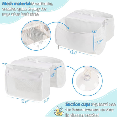 2 Saddle Shape Bath Toy Organizer, Compartments Wide Opening Mesh Bath Tub Toy Storage for Easy Access to Toys, Side