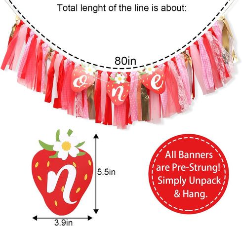 1st Strawberry Party Decorations for Birthday - Strawberry Highchair Banner, Sweet One Birthday Decorations, Best Sweet