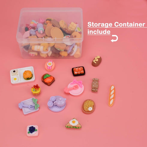 100Pcs Miniature Food with Storage Box Mini Food Miniature Doll House Accessories Small Resin Doll Food Dollhouse Food Set for Pretend Play Kitchen