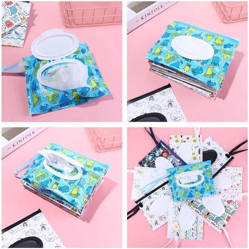 Tustao Blue Wet Wipe Dispenser,Portable Refillable Wipe Holder,Reusable Lightweight Wipes Container Case Travel Wet