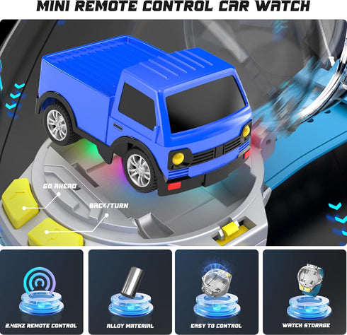 2.4G YUZ Mini Remote Control Car Watch Toy with LED Lights, RC Cars Toy Car Watch USB Charging Hand Controlled Watch RC