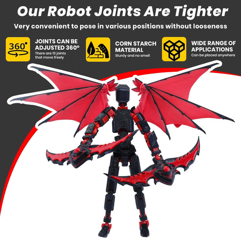 MIGESS 13 Figure,Dummy 13,Articulated 3D 13 Titan Robot Action Robot with Demon Wings, Printed robo Action Figure
