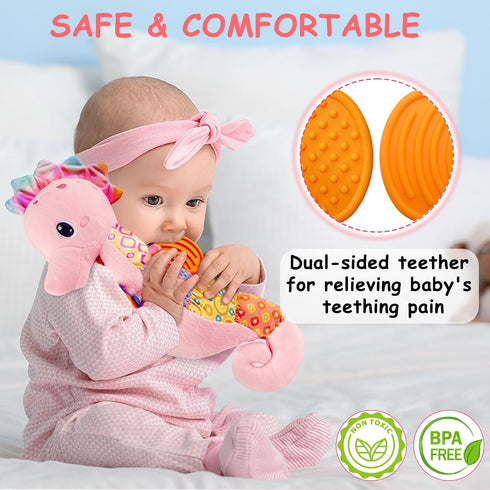 Baby Girl Toys 0-6 Months, Infant Musical Stuffed Animals with Bright Colors, Crinkle Sound Paper, Multi-Textures &