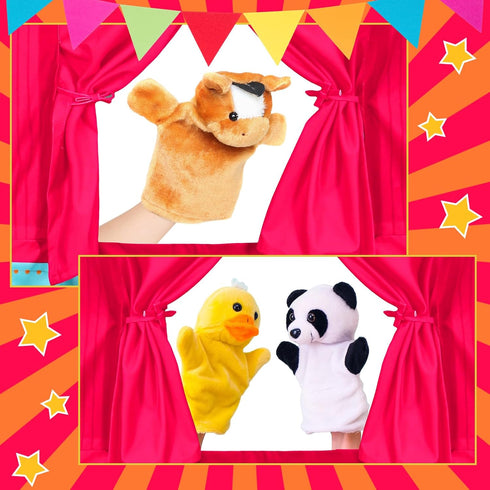 Doorway Puppet Theater - 67 x 31 Inch Foldable Hanging Puppet Show Theater with 2 Adjustable Rods for Christmas Holiday