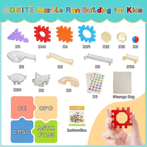 234 4 5 6 7 8 9 10 11 12Years, AOSITE PCS STEM Marble Run Building Learning Toy Kid Gift Construction Race Track
