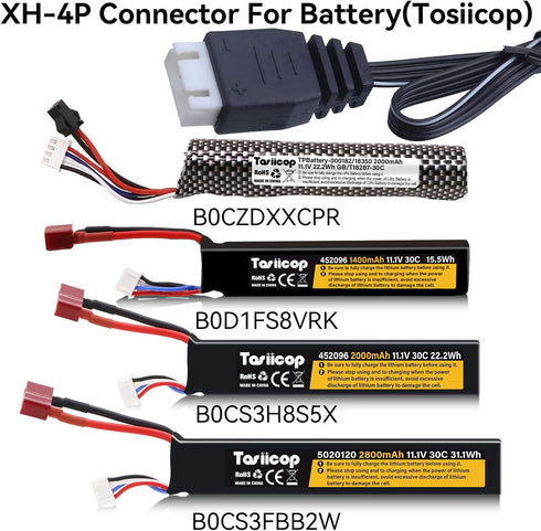 Tosiicop 11.1V 2A 1500mAh XH-4P 3S 11.1 2 Pack Battery Charger Airsoft - USB Chargers with Plug Gel Blaster Lipo