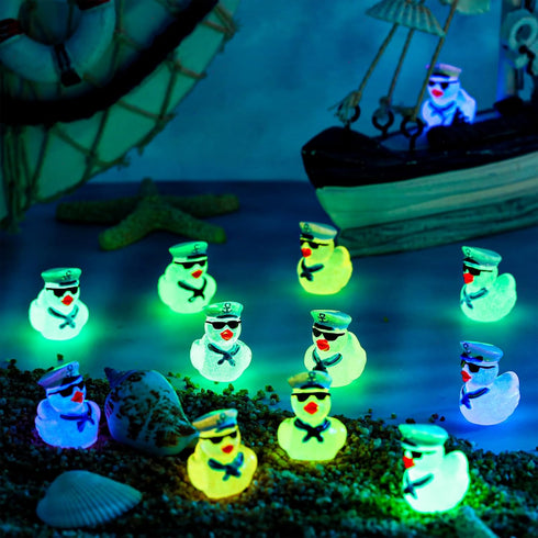 RoundFunny 250 Pcs Mini Luminous Resin Sailor Cruise Ducks Glow in The Dark Tiny Cruise Duck for Hiding with Hat