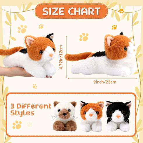 3 Pcs 9 Inch Cat Stuffed Animal Plush Cat Cute Stuffed Cat Plush Toys Small Cat Stuffed Animal Sleeping Gifts for Boys Girls School Pet Party Favors Supplies Decoration(Cute Style)