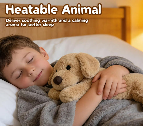 Dog Stuffed Animals, Microwavable Stuffed Animal Adorable Fluffy Puppy Plush for Warmth, Heatable Coolable Lavender