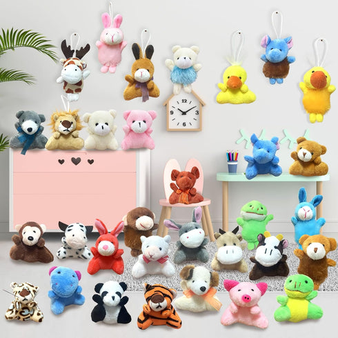 32Pcs Mini Plush Animals Toy Set - Assortment Bulk Stuffed Keychain Party Favors for Kids