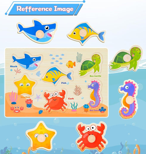 SIERLIKY Gifts-3 Wooden Peg Puzzles for Toddlers,Montessori Toddler Jigsaw for Child,Fine Motor Skill Learning Puzzle