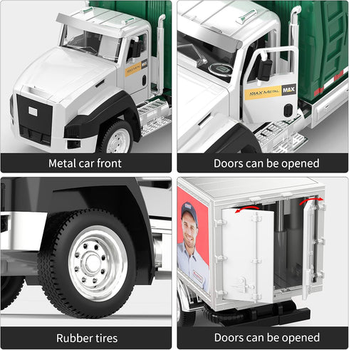 TEMI 3 Pack of Diecast City Transport Vehicles, Garbage, Tanker, Express Delivery, 1/50 Scale Metal Collectible Models With Opening Doors for Boys and Girls