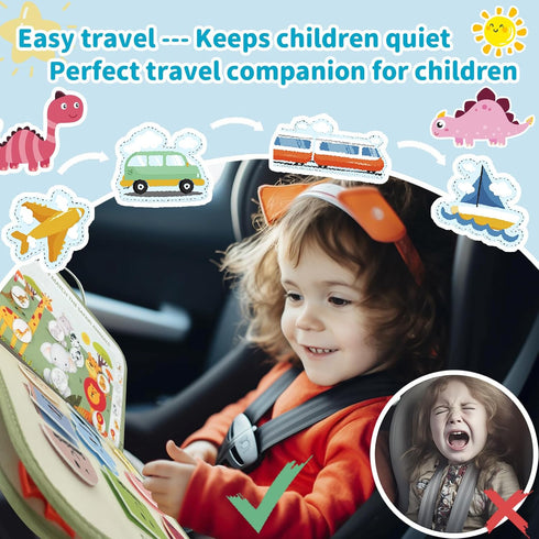 Aurasys Toddler Busy Board - Montessori Busy Book Travel Toys Sensory Board Educational Activity Book for Learning Fine