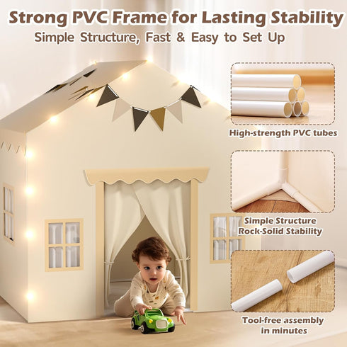 2-in-1 2 4 Windows,2 Toddlers,53" x40" 51" EagleStone Kids Tent,Large Play Tent with Padded Mat and Lights,Kids