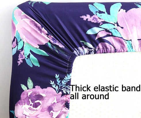 Girl Crib Sheet, Purple Flower Nursery Bed, Flower Sheets for Baby Toddler Mattress, Stretchy and Soft Premium Crib