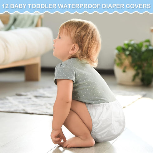 12 Packs Funtery Waterproof Plastic Pants for Toddlers Reusable Diaper Covers Unisex Baby Potty Training Underwear