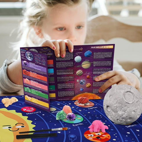 PIBEX Gemstone Dig Kit, 3-IN-1 Solar System Excavating Set, 15 Genuine Rocks & Minerals, STEM Project Toy Gift for Kids