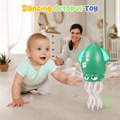 YHYAQYHYAX Tummy Dancing Octopus Baby Toy - Electric Crawling Squid Toddler Toys, Rechargeable Time Toy with Lights