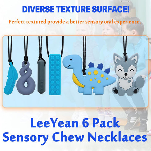 6 Pack Chew Necklaces for Sensory Kids, Sensory Toys for Kids with Autism, ADHD, SPD, Chewy Necklace for Anxiety