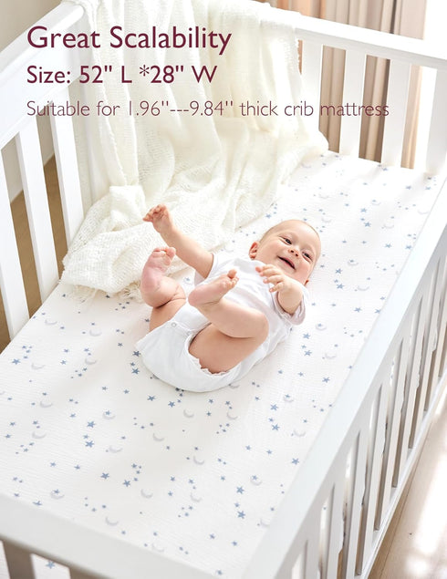 Momcozy 52"x28", 2 Pack 360 Muslin Standard Fitted Crib Sheets, Soft Breathable Natural Cotton Baby Mattress Sheet