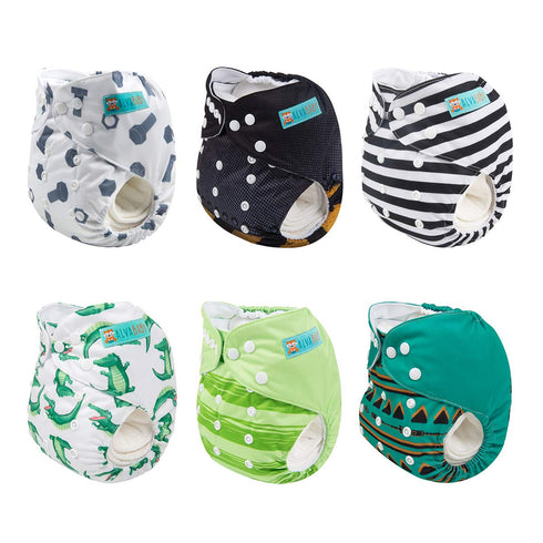 ALVABABY 6 Pack Baby Diaper Pocket Cloth Diapers with 12 Inserts, Adjustable for Boys and Girls 6DM35