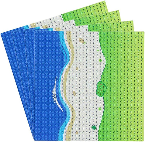 Feleph Classic Blue Baseplate for City Beach Road, 10 x 10 Inches, Compatible with All Major Brands (Straight 4PCS)